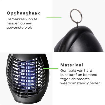 Cheqo® Insectenlamp - Muggenlamp - Insectendoder - Vliegenlamp - Kunststof - 1.5m Snoer - 23cm Hoogte - 220-240V, 50Hz - 1W Vermogen Insectenlampen