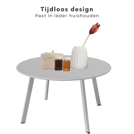 Cheqo® Tafel voor Loungeset - Metaal (Gepoedercoat) - Mat Lichtgrijs - Diameter 70 cm - Hoogte 40 cm - Draagvermogen 50 kg - Tafeltje voor Binnen of Buiten - Tuintafel - Bijzettafel Bijzettafel