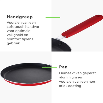 Cheqo® Pannenkoekenpan voor Inductie - ø24cm - Koekenpan - Alle Warmtebronnen - Geperst Aluminium - Anti-Aanbaklaag - Softtouch Handgreep - Ophangoog - Rood Koekenpan