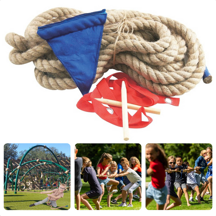 Cheqo® Touwtrekspel - 10m - Ouderwets Touwtrekken - 1 tegen 1 of 2 Ploegen - 2cm Diameter - Vlaggetje in het Midden Touwtrekken