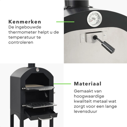 Cheqo® Pizza Oven - Pizzaoven voor Buiten - Houtskooloven - Pizzasteen - Barbecue - BBQ - Rookoven - Buitenkeuken met Wieltjes - Gepoedercoat Metaal - Houtskool-BBQ - Barbecue - 68x48x156cm - 34x24cm Grillrooster - 26kg - Met Pizzasteen Pizzaoven