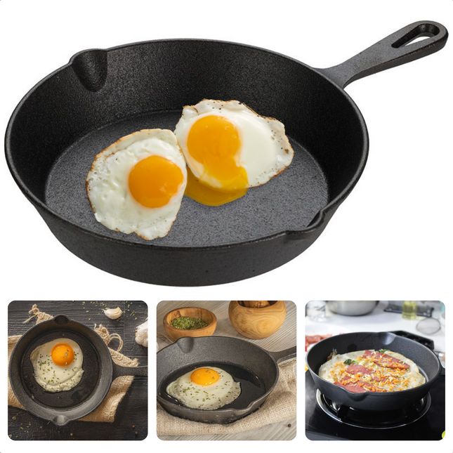 Cheqo® Barbecue Pan - BBQ Pan - Koekenpan voor BBQ - Gietijzer - ø20cm x h4,2cm - Met Handgreep - Ideaal voor BBQ Barbecuepannen