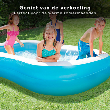 Cheqo® Familie Zwembad - Opblaas Zwembad - Zwembad Opblaasbaar - 211x132cm - Stevig Vinyl - 2 Gelijke Ringen - Extra Brede Zijwanden - 400L Watercapaciteit Opblaas Zwembad
