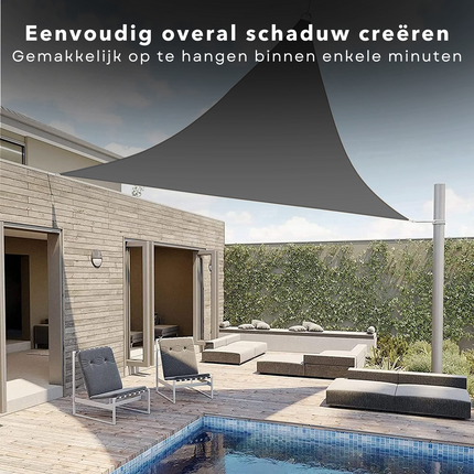 Cheqo® Schaduwdoek Driehoek - Donkergrijs - Waterafstotend Polyester 100% - Compleet met Touw - Verpakt in Afsluitbare Draagzak - 360x360x360cm Schaduwdoek