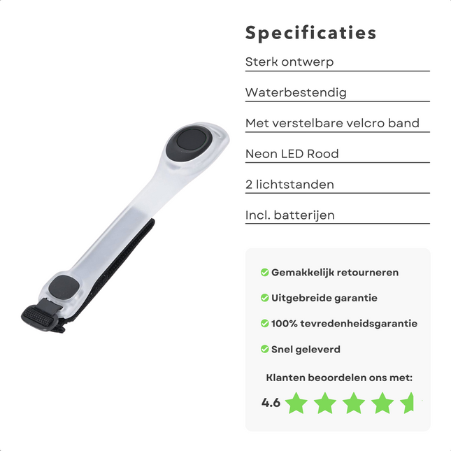 Cheqo® Hardloopverlichting - Hardloop Lampjes - Neon LED Rood - Veiligheid bij Hardlopen, Wandelen & Fietsen - 2 LED's - Reflecterend - Verstelbare Band - Lichtgewicht - 2 Lichtstanden - IP44 - Met Batterijen - 15cmx5cm Reflecterende armbanden