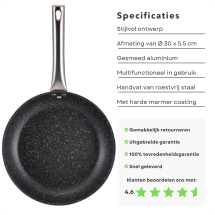 Cheqo® Koekenpan - Bakpan - Ø20 cm - Champagne -  Harde Marmeren Deklaag - RVS Handgreep - PFOA-Vrij - Gesmeed Aluminium - Alle Warmtebronnen - Ook voor Inductie Koekenpan