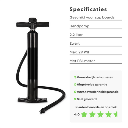 Cheqo® Handpomp voor SUP-board - Sup Pomp - Supboardpomp - Pomp voor Supboard - 2.2L - Met PSI-meter SUP accessoires