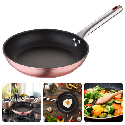 Cheqo® Koekenpan - Ø20 cm - Rose Gold - RVS Handgreep - Harde Marmeren Deklaag - PFOA-Vrij - Gesmeed Aluminium - Voor Alle Warmtebronnen - Anti-Aanbaklaag - Vaatwasserbestendig - Inductie Koekenpannen