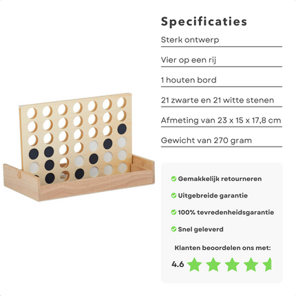 Cheqo® Vier op een Rij - Reisspel - Hout - 21 Steentjes - 23,5x15x17,8cm (lxbxh) - 270g - Licht & Makkelijk mee te nemen - Gezelschapsspel - Voor Jong & Oud - Bordspel - Voor in de Speelkast - Gemakkelijk mee te Nemen Actiespellen