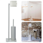 Cheqo® Toiletbutler - Toiletborstel met Houder - Toiletrolhouder - WC Borstel met Houder - Rolhouder - 21,5x20x71cm - Metaal & Hout - Met Toiletrolhouder & Toiletborstelhouder Toiletbutler