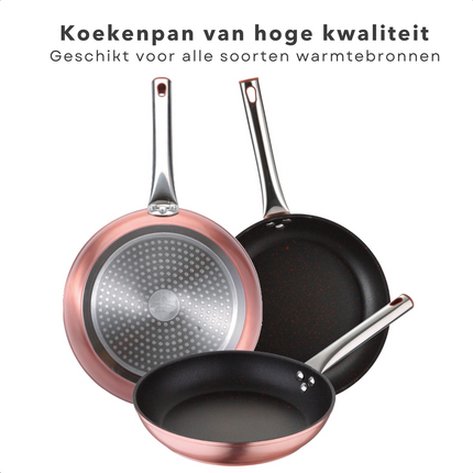 Cheqo® Koekenpan - Bakpan - Ø24 cm - Champagne - Hoogwaardig Aluminium - RVS Handgreep - Marmeren Deklaag - PFOA-Vrij - Lood-Vrij - Alle Warmtebronnen - Ook voor Inductie Koekenpan