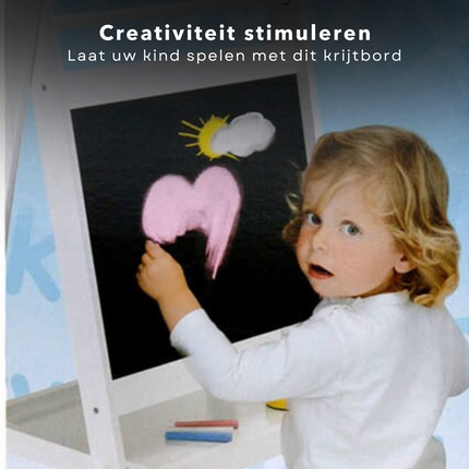 Cheqo® Tekenbord - Krijtbord - Schoolbord - Hout - Wit - Met Wisser en Krijtjes Tekenborden