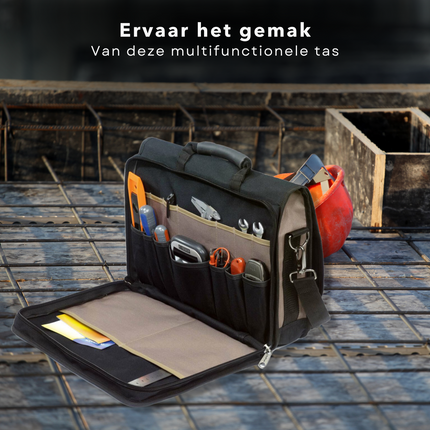Cheqo® 2-in-1 Gereedschapstas en Aktetas - Gereedschapskoffer - 20kg Max. Draaggewicht - 40x31cm - Documenten, Gereedschappen & Accessoires - Gepolsterd Handvat & Schouderriem Gereedschapstas