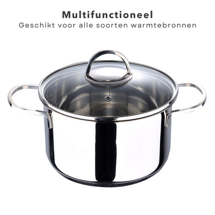 Cheqo® Kookpan met Deksel - Alle Warmtebronnen - Ook voor Inductie - Ø20 cm - 3.3L Kookpan