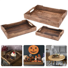 Cheqo® 3-delige Dienbladen Set van Mango Hout - Dienblad Set - 46x30x6.5cm / 38x25.5x6.5cm / 30.5x20.5x5cm - Handgrepen met Touw Omwikkeld Dienblad