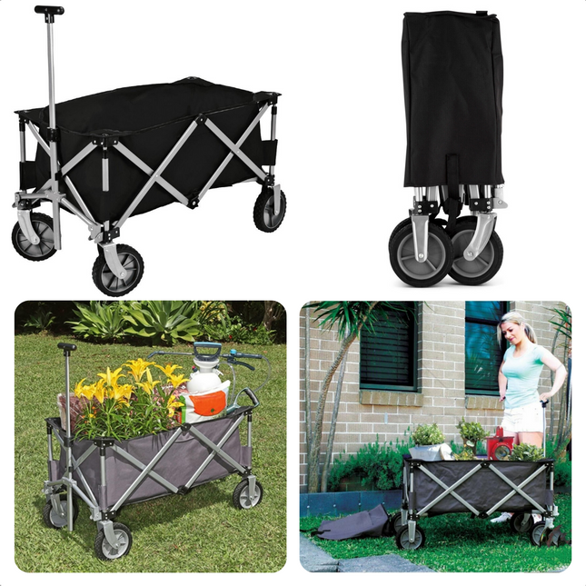 Cheqo® Stevige Opvouwbare Bolderkar - Strandkar Opvouwbaar - Polyester - Zwart Bolderkar