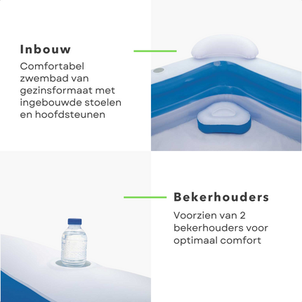 Cheqo® Vijfhoekig Familiezwembad - Opblaasbad - Zwembad Opblaasbaar - 575L - 206x213x69cm - 2 Bekerhouders - 2 Zitkussens - 2 Hoofdsteunen - Extra Brede Zijwanden Opblaas Zwembad