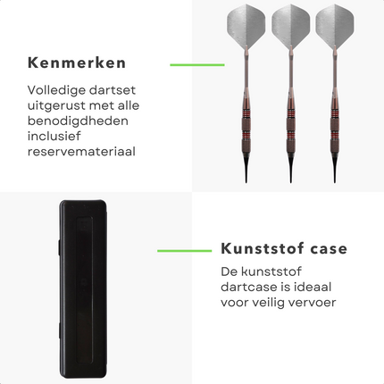 Cheqo® Dartpijlen Set - Darts van 18 Gram - 3 Pijlen - Dartset - Nikkel - Professioneel - Inclusief Accessoires - In Luxe Opbergcase Dartpijlen
