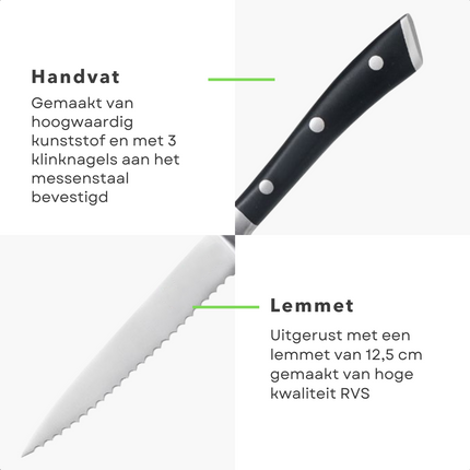 Cheqo® PRO Keukenmes - Utility Mes - Multifunctioneel - RVS - Kunststof Handvat - 24 cm - 12,5 cm Lemmet - 120 gram - Groente & Fruit Snijden Keukenmes