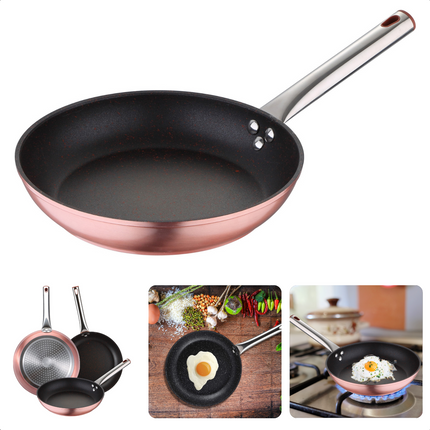 Cheqo® Koekenpan - Bakpan - Ø24 cm - Champagne - Hoogwaardig Aluminium - RVS Handgreep - Marmeren Deklaag - PFOA-Vrij - Lood-Vrij - Alle Warmtebronnen - Ook voor Inductie Koekenpan