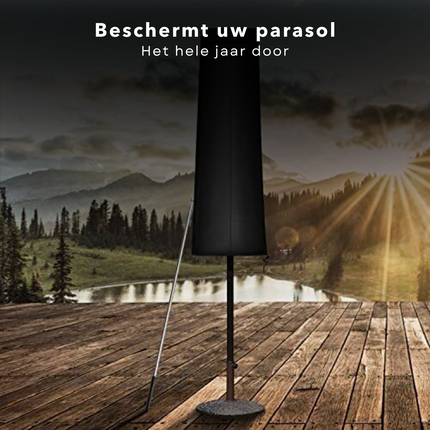 Cheqo® Afdekhoes Parasol - Parasolhoes Staande Parasol - Beschermt tegen Regen, Zon, Vorst, Vuil & Bladeren - 210d Polyester + PU Coating - 175xØ28xØ50cm - Incl. Opbergzak met Rits - Zwart Tuinmeubelhoezen