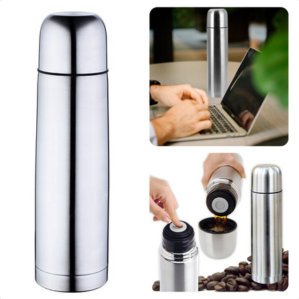 Cheqo® Dubbelwandige RVS Thermosfles met Beker - Isoleerfles - 0.75L - Matte Uitvoering Thermosfles