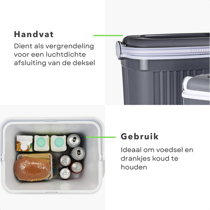 Cheqo® Koelbox Set - 2 stuks - 8L & 32L - Kunststof - 9 & 12 uur Koel - Coolbox - Koel Box - Vergrendelbaar - Grijs Koelbox