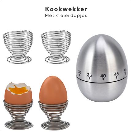 Cheqo® Kookwekker met Eierdopjes - 4 Eierdopjes - Eierdoppen - 60 Minuten - 5cm Diameter - 5,5cm Hoogte Eierdopjes