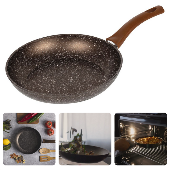 Cheqo® Koekenpan voor Inductie - Ø28cm - PFOA-vrij - Geen Lood, Geen Cadmium - Gas, Inductie, Elektrisch, Keramisch, Halogeen - Gesmeed Aluminium - Champagnekleur Koekenpan