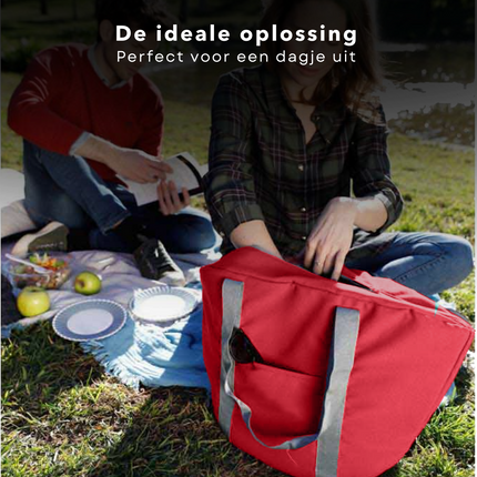 Cheqo® Geïsoleerde Koeltas - 22,3 liter - Rood - Isolerend - Thermische Binnenkant - Dubbel Handvat - Rits - 18,5 x 18 cm - Verstevigde Bodem - Voor Picknick & Boodschappen Koeltas