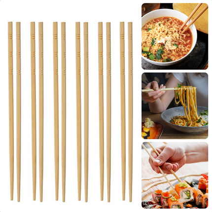 Cheqo® Luxe Bamboe Chopsticks - Eetstokjes - Vaatwasserbestendig - 12 Paar - 24 cm - Gemaakt van Duurzaam Bamboe - Eetstokjes voor Sushi Eetstokjes
