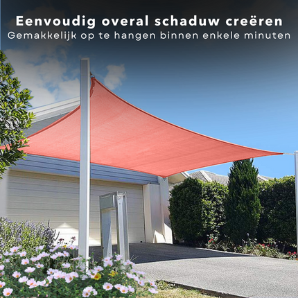 Cheqo® Schaduwdoek Vierkant - Terra Rood - Waterafstotend Polyester 100% - 4x2.30m Touw - Met Draagzak - 300x300cm Schaduwdoek
