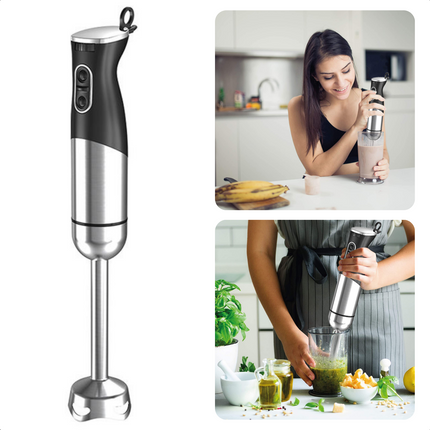 Cheqo® Staafmixer 800W RVS - Krachtige, Stille Motor - Variabel Toerental - RVS Messen - Eenvoudig Schoon te Maken - Ophangoog - 100cm Snoer - 230V-50Hz Staafmixer