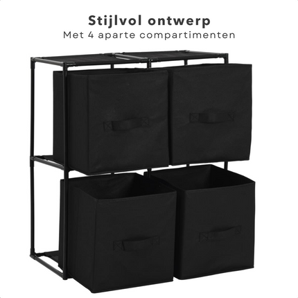 Cheqo® Opbergkast - Halkast - Ladekast met 4 Compartimenten - 68x35xH70cm - Metalen Frame - Kunststof Verbindingen - 30x30x30cm - Gemakkelijk in Elkaar te Zetten Ladekast