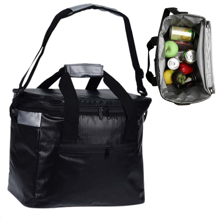 Cheqo® Koeltas 18 Liter - Zwart - 18L - Koelbox - Koelen - Koelelement - 18 cm -Voor op het Strand & Camping - Lunchtas - Geïsoleerd - Picknicktas - Verstelbare Schouderband - Stevige Rits - Draagbaar Koeltas