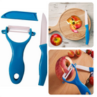 Cheqo® Keramische Schilmessen Set - Schilmes & Dunschiller - Keukenmesjes - Aardappelschiller - Blauw - Scherp Snijblad Dunschillers