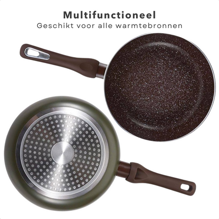 Cheqo® Koekenpan 26cm - Hoge Rand - Geperst Aluminium - Non-Stick Marble Coating - Soft-Touch Handgrepen - Inductiebodem - Vaatwasserbestendig - Krasbestendig - PFOA-Vrij - Alle Warmtebronnen - Ook Geschikt voor Inductie Koekenpan