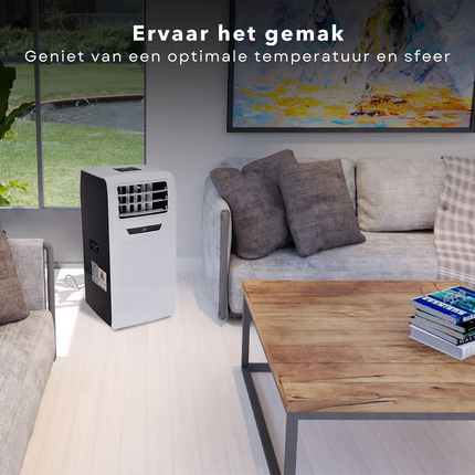 Cheqo® Mobiele Airco - Airconditioner - 9000BTU - 2600W - 350m3/h - Ontvochtigingsfunctie - 24-uurs timer - Afstandsbediening - Controlpanel - Verrijdbaar - 32-37 m2 - 1.0l/h - Afvoerslang - Wasbaar Filter - 220-240V - 50HZ Airco