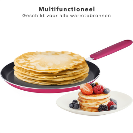 Cheqo® Hippe Pannenkoekpan 24 cm - Geperst Aluminium - Anti-Aanbaklaag - Softtouch Handgreep - Pink - Voor Alle Warmtebronnen - Anti-Aanbaklaag - Lange Levensduur - Omeletpan - Koekenpan Koekenpan