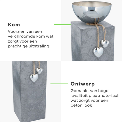 Cheqo® Decoratieve Plantenbak - Plantenschaal - 40cm - Schaal - Betonlook - 2 Harten - Voor Tuin, Balkon & Terras Plantenschaal