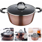 Cheqo® Luxe Kookpan met Deksel - 28x13cm - 6.2 liter - Gesmeed aluminium - 3-laagse marmer coating - PFOA-vrij/geen lood/geen cadmium - Siliconen Soft Touch Handgrepen - Koper Metallic Coating - Vaatwasmachinebestendig Kookpannen