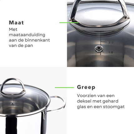 Cheqo® Kookpan met Deksel - Alle Warmtebronnen - Ook voor Inductie - Ø20 cm - 3.3L Kookpan