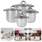 Cheqo® Pannenset met Deksel - Kookpannen - 8-delig RVS - Maatverdeling aan Binnenzijde - 2,9L, 4,0L, 5,4L, 8,8L - Alle Warmtebronnen - Ook Geschikt voor Inductie Pannenset