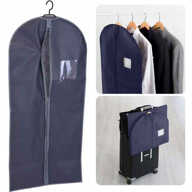 Cheqo® Luxe Kledinghoes met Rits - Kleding Beschermer - Met Kijkvenster - Reis Accessoire - 60x135cm - Bescherm je Kleding tegen Stof - Grijs Kledinghoezen
