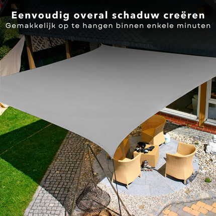 Cheqo® Schaduwdoek Vierkant - Lichtgrijs - Waterafstotend Polyester 100% - 4 x 2.30 m Touw - Met Draagzak - 500x500 cm Schaduwdoek