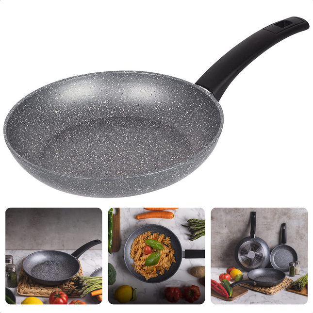 Cheqo® Koekenpan Ø24cm - 4,6cm - 100% Gerecycled Aluminium - RVS Bodem - Gezonde Anti-Aanbaklaag - Gas, Inductie, Elektrisch, Keramisch, Halogeen - PFOA-Vrij - Grijs - Made in Italy Koekenpan