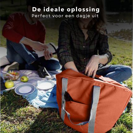 Cheqo® Geïsoleerde Koeltas - 22,3 liter - Oranje - Isolerend - Thermische Binnenkant - Dubbel Handvat - Rits - 18,5 x 18 cm - Verstevigde Bodem - Voor Picknick & Boodschappen Koeltas