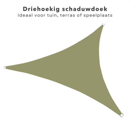 Cheqo® Schaduwdoek Driehoek - Olijfgroen - Waterafstotend Polyester 100% - Compleet met Touw - Verpakt in Afsluitbare Draagzak - 360x360x360cm Schaduwdoek