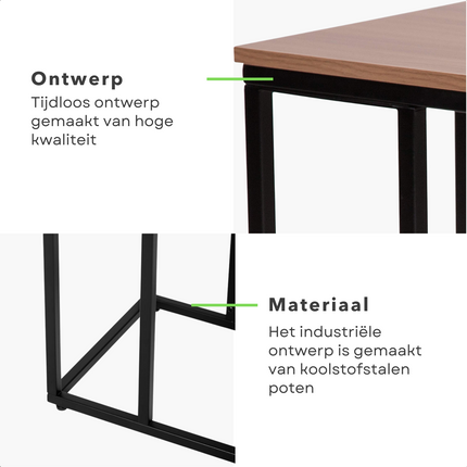 Cheqo® Banktafeltje - Bijzettafel - Banktafel - Nachtkastje - Tafeltje - Metaal Frame & MDF-Melamine Top - 40x26xH58cm - Donkerbruin en Zwart Bijzettafel