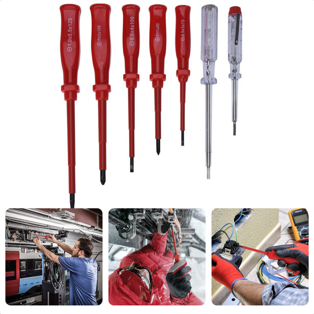 Cheqo® 7-delige Elektronische Schroevendraaiers Set - Carbonsteel - Magnetisch - Spanningzoeker - Kruiskop Schroevendraaierset - Schroevendraaier Set Schroevendraaiers